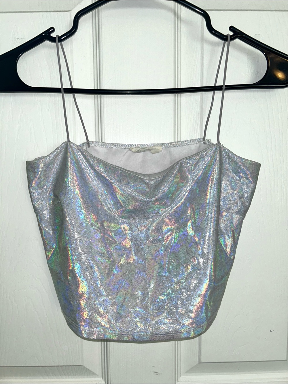 Silver Holographic Cropped Camisole Top